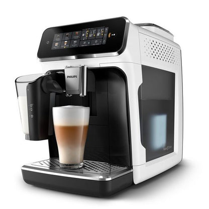 Weiß-Schwarz Kaffeevollautomat EP3343/50 3300 Series , 6 Getränke heiß oder eisgekühlt LatteGo-Milchsystem, SilentBrew Technologie