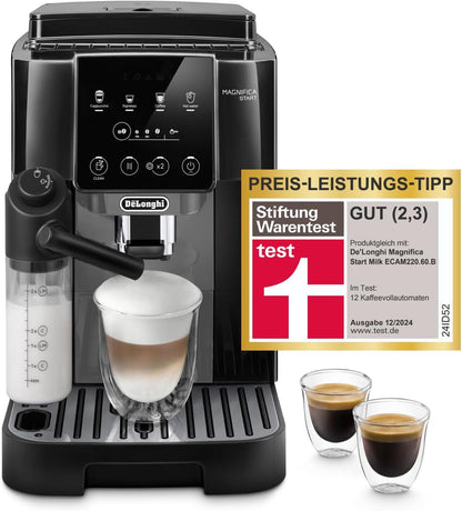 De’Longhi Magnifica Start - Perfetto Kaffeevollautomat mit LatteCrema-Milchaufschäumer, 4 One-Touch-Getränke, Cappuccino Kaffeemaschine, Soft-Touch-Bedienfeld, Schwarz-Grau (ECAM222.60.BG)