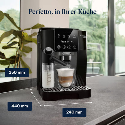 De’Longhi Magnifica Start - Perfetto Kaffeevollautomat mit LatteCrema-Milchaufschäumer, 4 One-Touch-Getränke, Cappuccino Kaffeemaschine, Soft-Touch-Bedienfeld, Schwarz-Grau (ECAM222.60.BG)