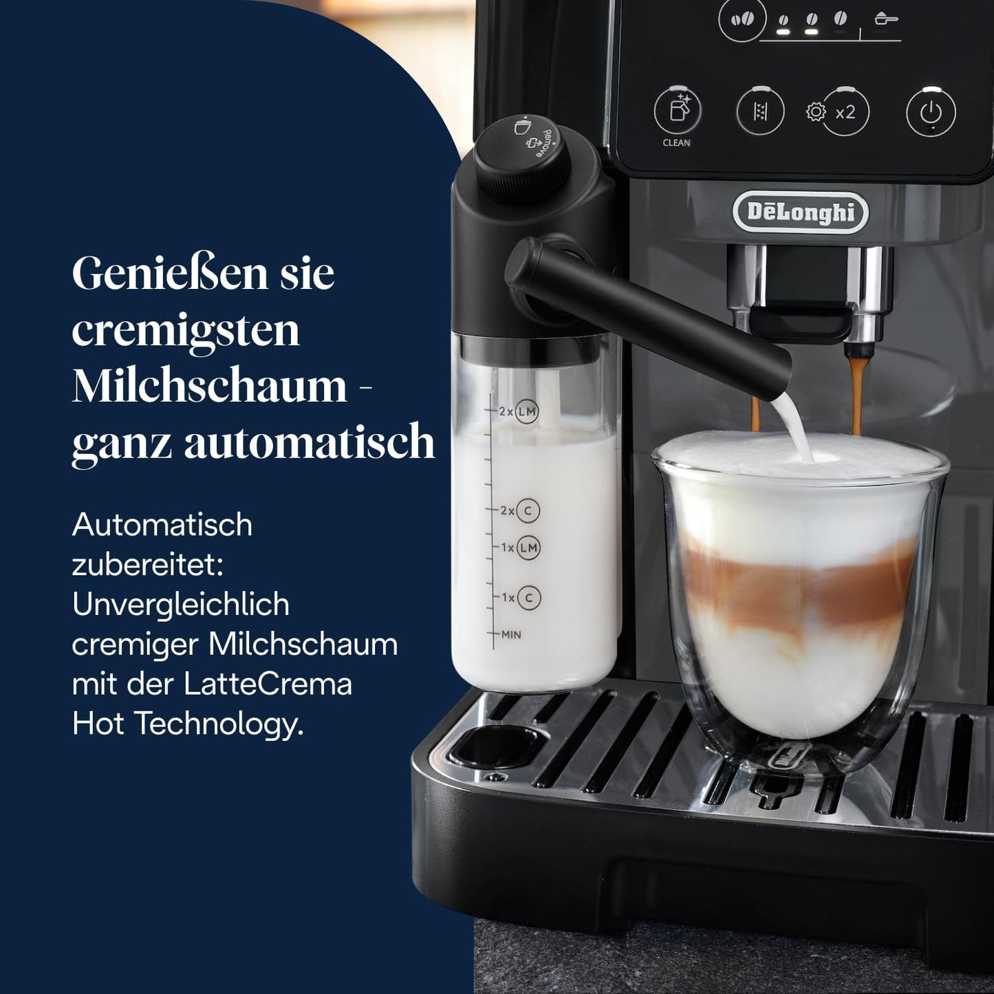 De’Longhi Magnifica Start - Perfetto Kaffeevollautomat mit LatteCrema-Milchaufschäumer, 4 One-Touch-Getränke, Cappuccino Kaffeemaschine, Soft-Touch-Bedienfeld, Schwarz-Grau (ECAM222.60.BG)