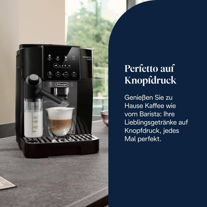 De’Longhi Magnifica Start - Perfetto Kaffeevollautomat mit LatteCrema-Milchaufschäumer, 4 One-Touch-Getränke, Cappuccino Kaffeemaschine, Soft-Touch-Bedienfeld, Schwarz-Grau (ECAM222.60.BG)