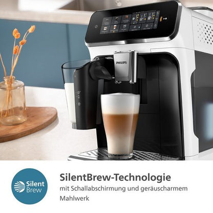 Weiß-Schwarz Kaffeevollautomat EP3343/50 3300 Series , 6 Getränke heiß oder eisgekühlt LatteGo-Milchsystem, SilentBrew Technologie